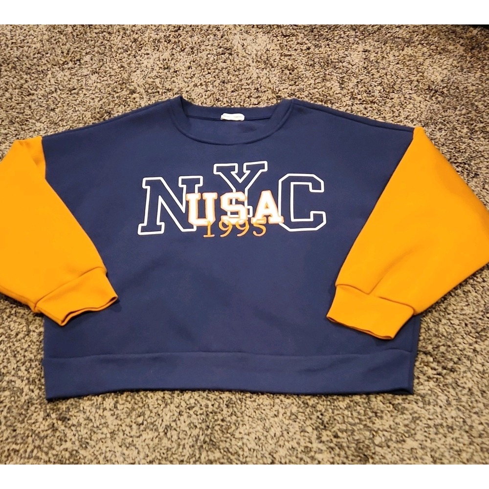 Better Together Pullover Sweatshirt Navy Yellow Graphic Print NYC USA Patriotic